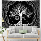 Lofaris Black And White Psychedelic Tree Abstract Wall Tapestry
